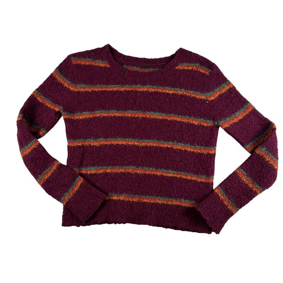 Free People Sweater Womens Medium Purple Striped Boucle Pullover Boho Cozy Soft - Picture 1 of 13